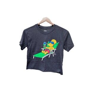 Bart Simpson Cropped Gray Graphic T-Shirt Women's Sz XS Cartoon Short Sleeve